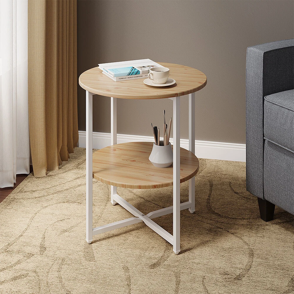 Small 2 Tie Side Table with Shelf Bedroom Coffee End Table Bedside Lamp Stand