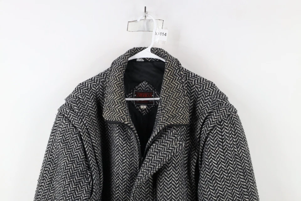 Vintage 90s Streetwear Mens Large Wool Blend Herringbone Tweed Bomber Jacket - Image 2 of 4