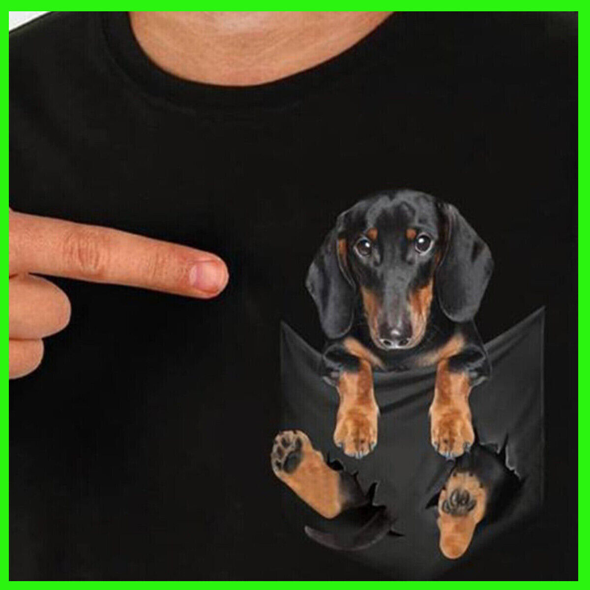 Black Dachshund Puppy Cotton Pocket T-Shirt Printed T-shirt Shirts ...