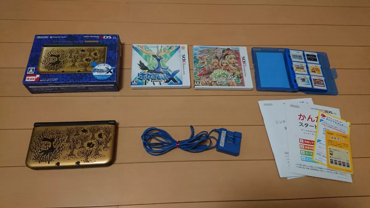 Nintendo 3DS LL Pokemon X Pack Limited Premium Gold Used with Software & Adapter