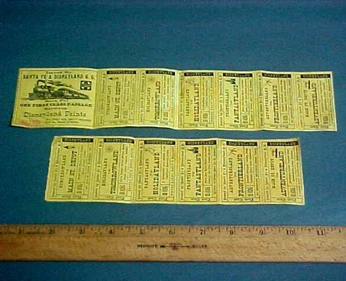 RARE 1950s Disneyland Santa Fe Railroad Tickets Fantasyland Frontierland Main St