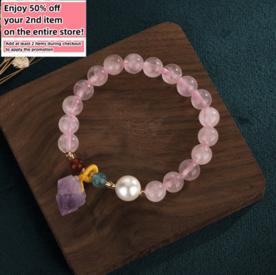 Jade Citrine Round Beads Charm Bracelet Healing Chain Dainty Pink Gemstone