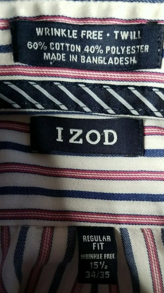 IZOD Mens 15 1/2 34/35 Button Down Regular Fit Striped Shirt Pink White Blue - Image 3 of 4