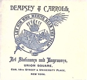 Vintage Dempsey & Carroll Advertising Card - Art Stationers Union Square NYC