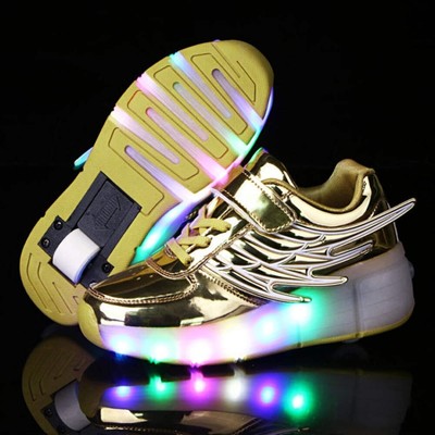 K02 LED Light Single Wheel Wing Roller Skating Shoes Sport Shoes, Size : 37 (Gol