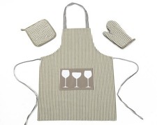 Kitchen Aprons Cooking Crafts BBQ Bib Dress With Oven Mitt Potholder Set 3 Piece