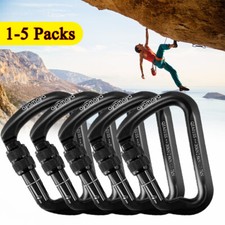 1-5 Packs 30KN D-Shape Aluminum Lock Rock Climbing Hiking Screw Gate Carabiner