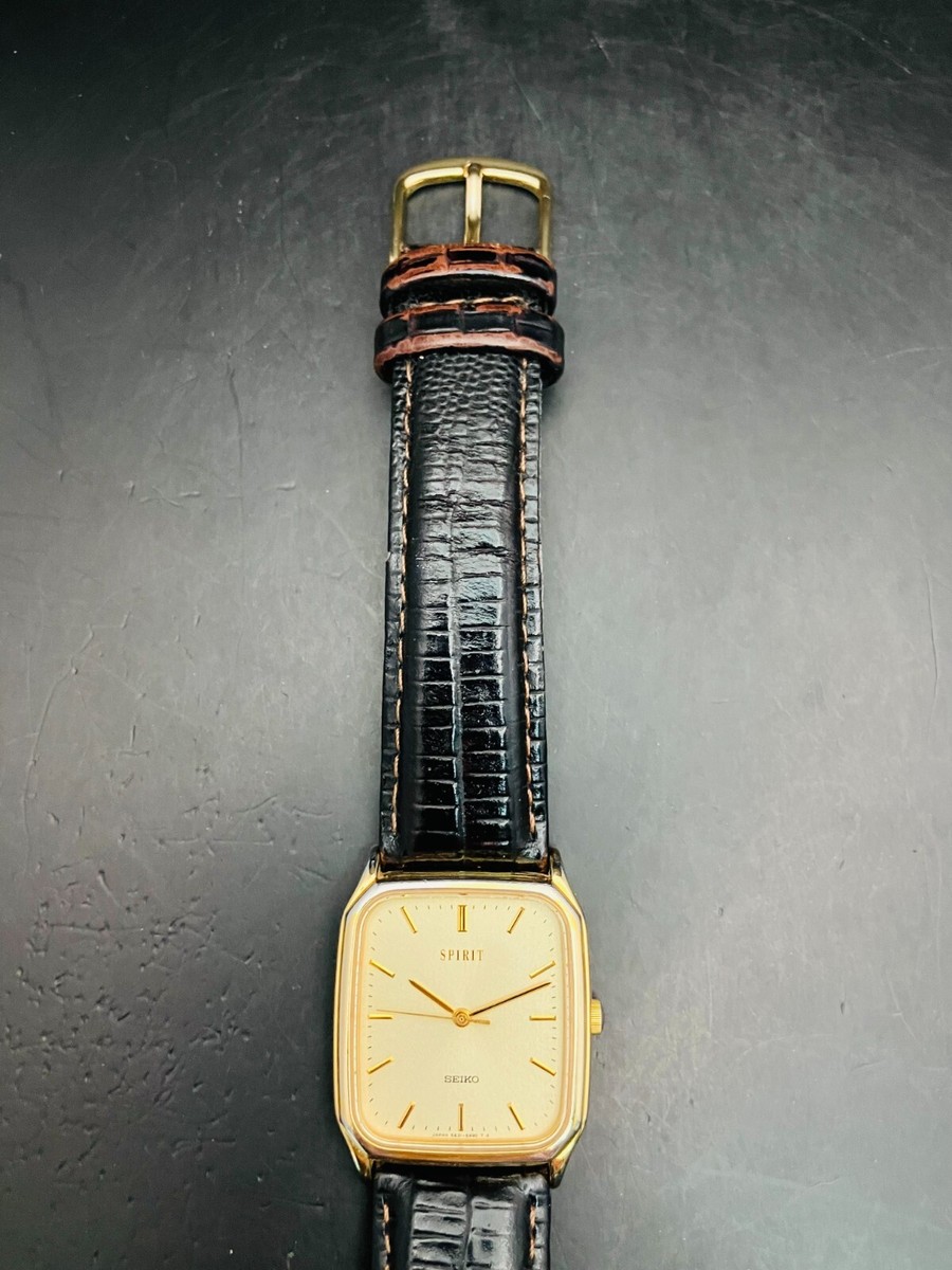 SEIKO WATCH SPIRIT 5E31-5B50 ANTIMAGNETIC QUARTZ GOLD LEATHER BAND