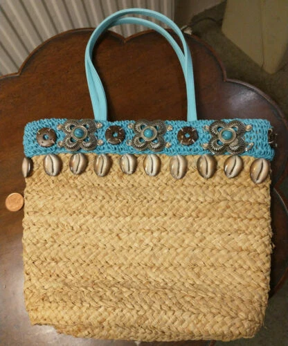 Blue Straw Tote Bags for Women