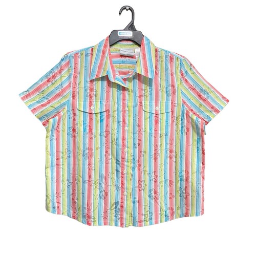 Alfred Dunner Button-Down Blouse Womens Size 16 Petite Short Sleeve Pockets