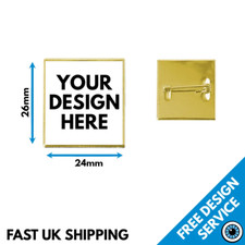 Square Custom Badges • Metal Print Lapel Pin • 24 x 26mm Badge Printed Metal