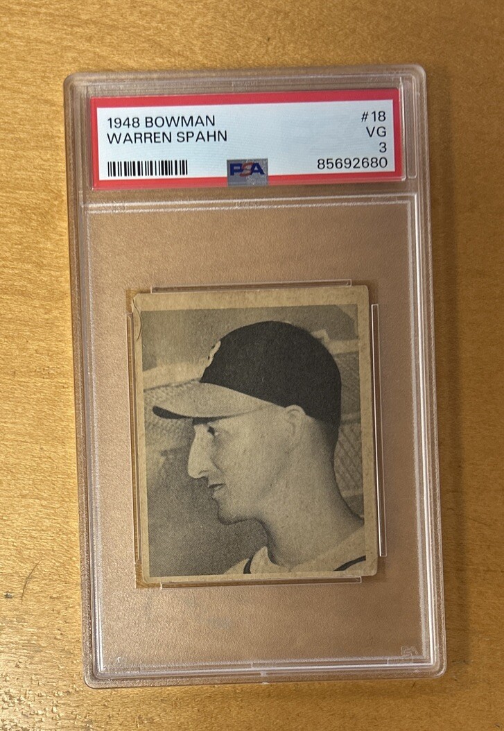 1948 Bowman Baseball Warren Spahn Boston Braves Card #18 PSA 3