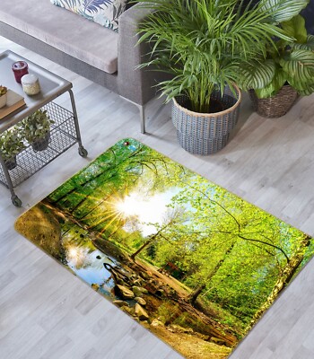 3D Sun Tree Stream K001 Non Slip Rug Mat Elegant Photo Carpet Panda