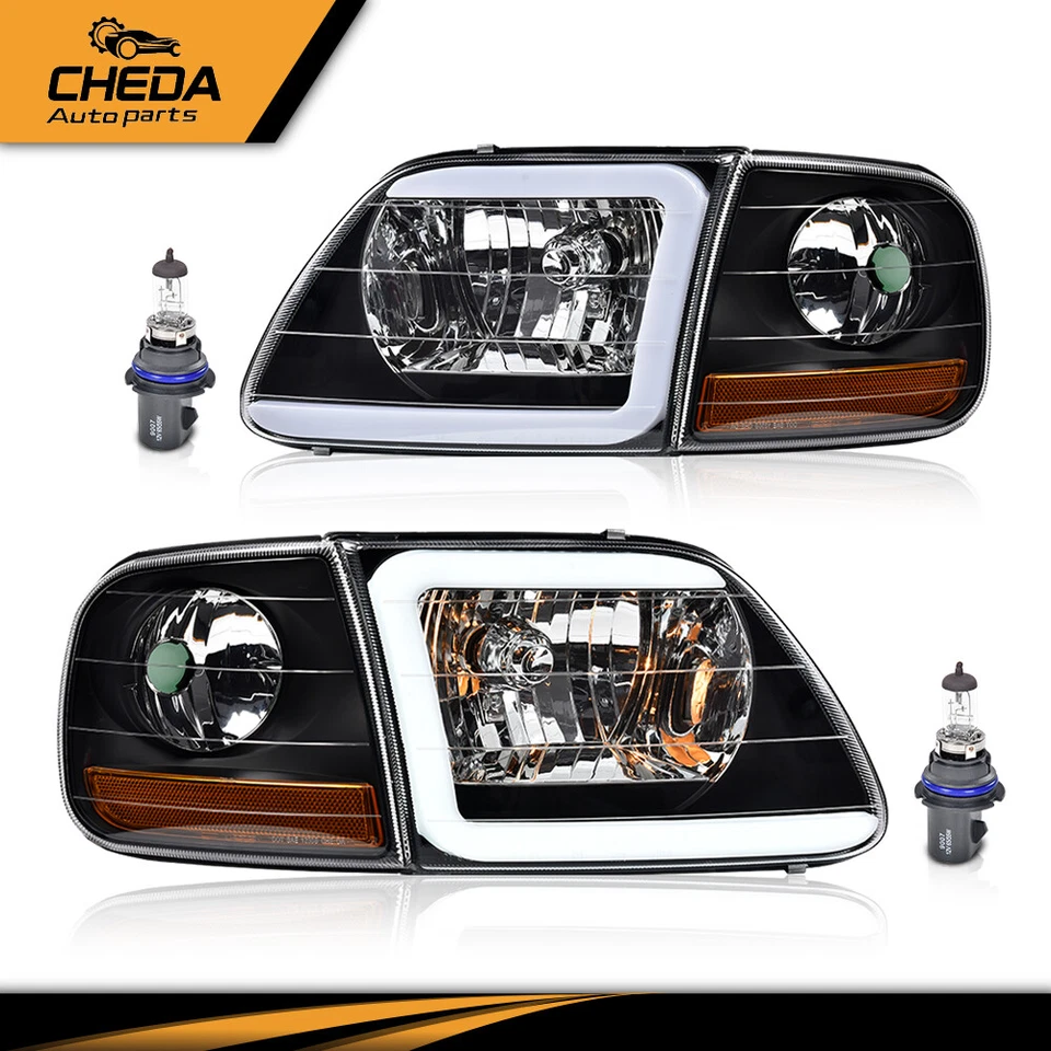 Faros LED transparentes y luces de estacionamiento en esquina negros aptos para 97-04 F150 Expedition Foto 2 de 4