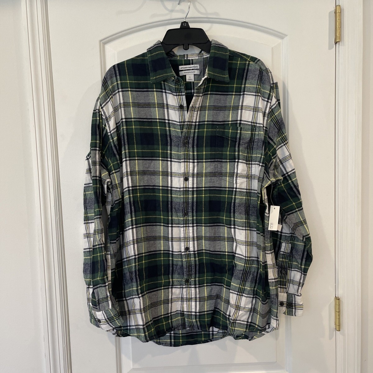 Amazon Essential XL Green Plaid Mens Long Sleeve Flannel Shirt Button Up |  eBay