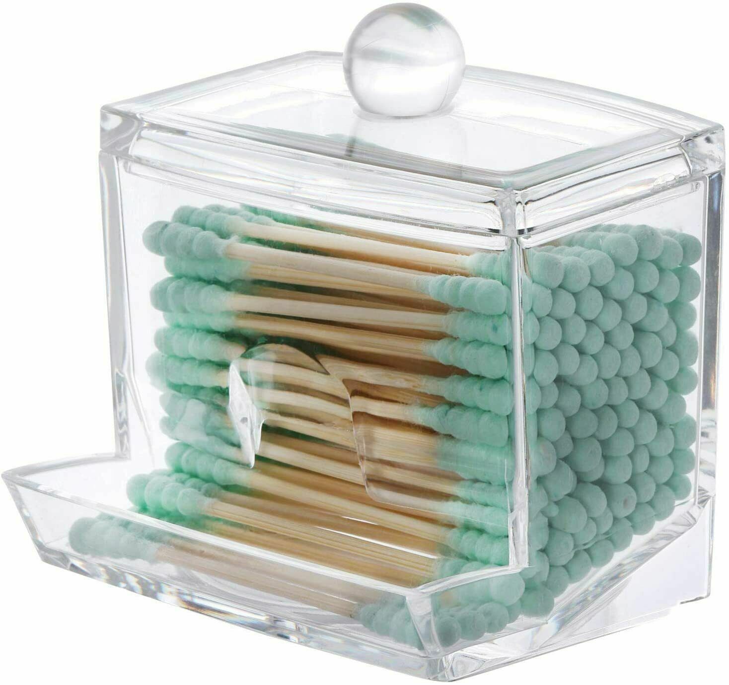 Wellinc Plastic Cotton Swab Pad Holder, Qtip Jar Clear Makeup Dispenser, Square Bathroom Jar Clear Organizer, Acrylic Storage Canister for Bathroom