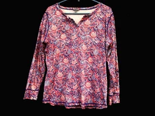 T BY TALBOTS Boho Top~Colorful Paisley, Hearts and Flowers~1X~Stretch~TERRIFIC