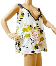 Shein Deep Plunge V Neck Black Eyelash Lace Straps/Trim White Floral Top Size 0X