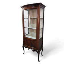 Antique mahogany display cabinet - Tall Edwardian inlaid bow front side cabinet