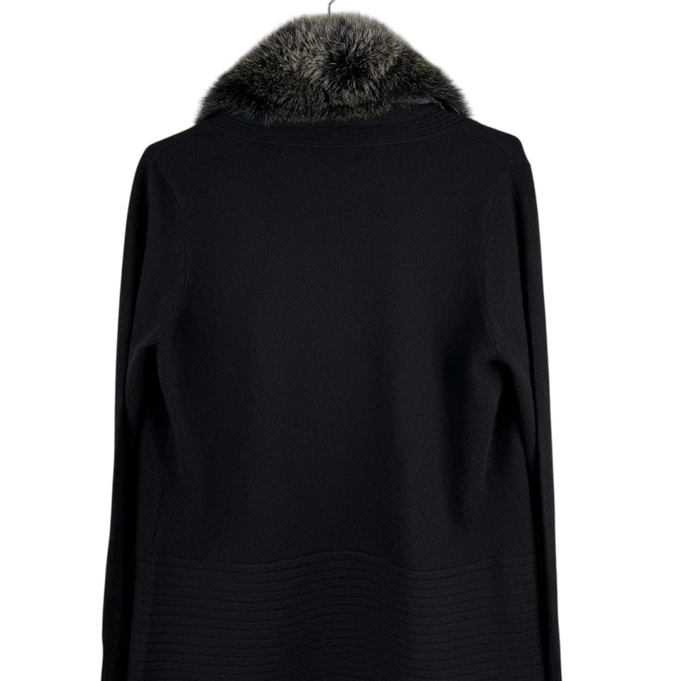 Cárdigan Neiman Marcus Cachemir Negro Plateado Piel de Zorro Cuello Desmontable Talla Med Foto 3 de 4