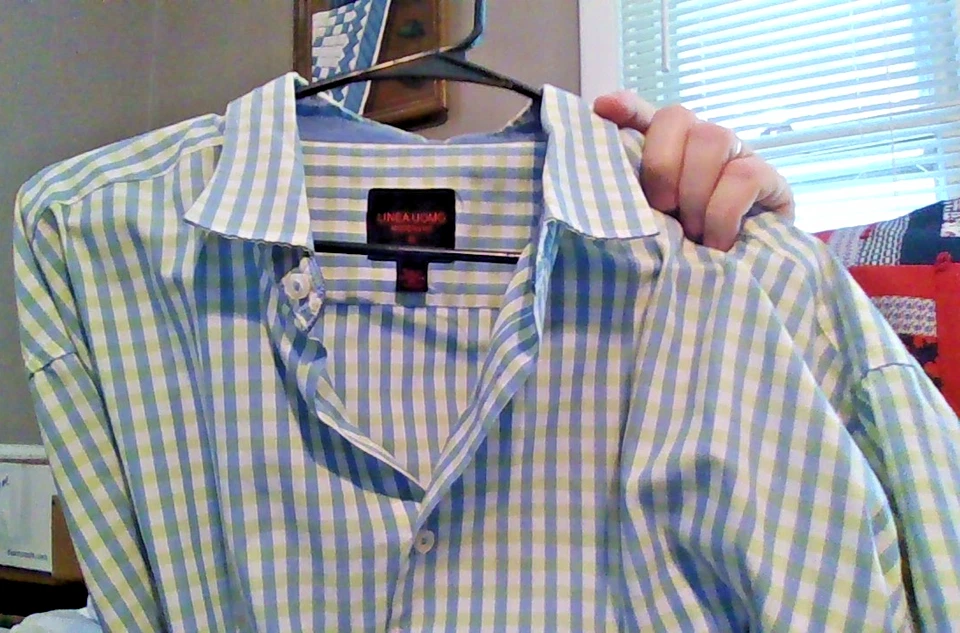 Linea Uomo Shirt Mens 3X Green Blue Plaid Short Sleeve Button Up Preppy #33631 - Image 4 of 4