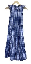 J. Crew Tiered Ruffle neck Midi in Sapphire Gingham Cotton Dress XS Sleeveless