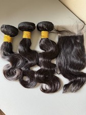 100 Virgin Human Hair Extensions 3 Bundle with closure 12  14  16 10 Body wave
