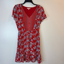 Skies Are Blue Red Paisley V-Neck Mini Dress Flutter Sleeve Women S Boho Causual