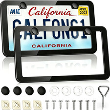 Black Steel License Plate Frame 2 Pack Heavy Duty Rust Proof Car Tag Frame