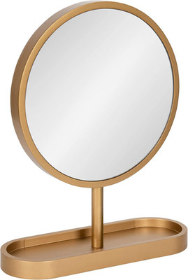 Travis Modern Tabletop Mirror; 17 X 21; Gold; Freestanding round Mirror with Sma