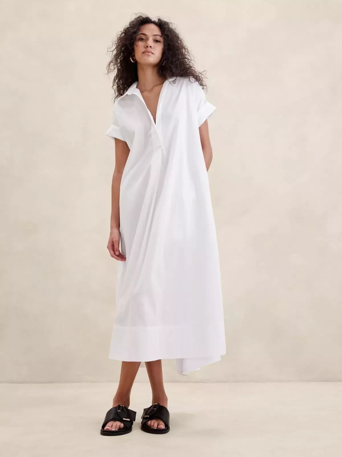 BANANA REPUBLIC Cruz Poplin Maxi Dress | White XS/S #889528 NEW