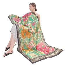 Women's 100% Mulberry Silk Pashmina Shawl and Wraps Extra Large Floral Scarf ...