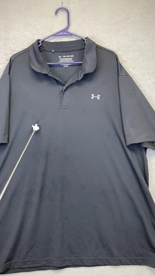 Under Armour Polo Shirt Mens 3XL Black HeatGear Loose Performance Golf Stretch - Image 3 of 4