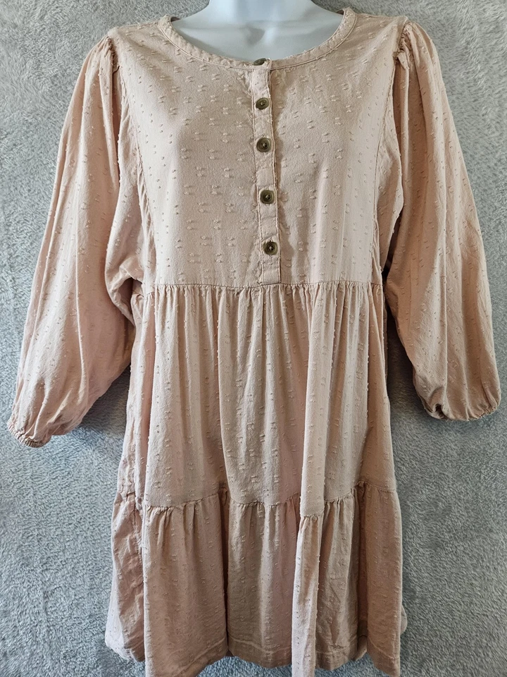 Vestido Antiguo Azul Marino Niñas XL Rosa Melocotón Texturizado Campesino Niveles Escuela Manga Larga Foto 2 de 4