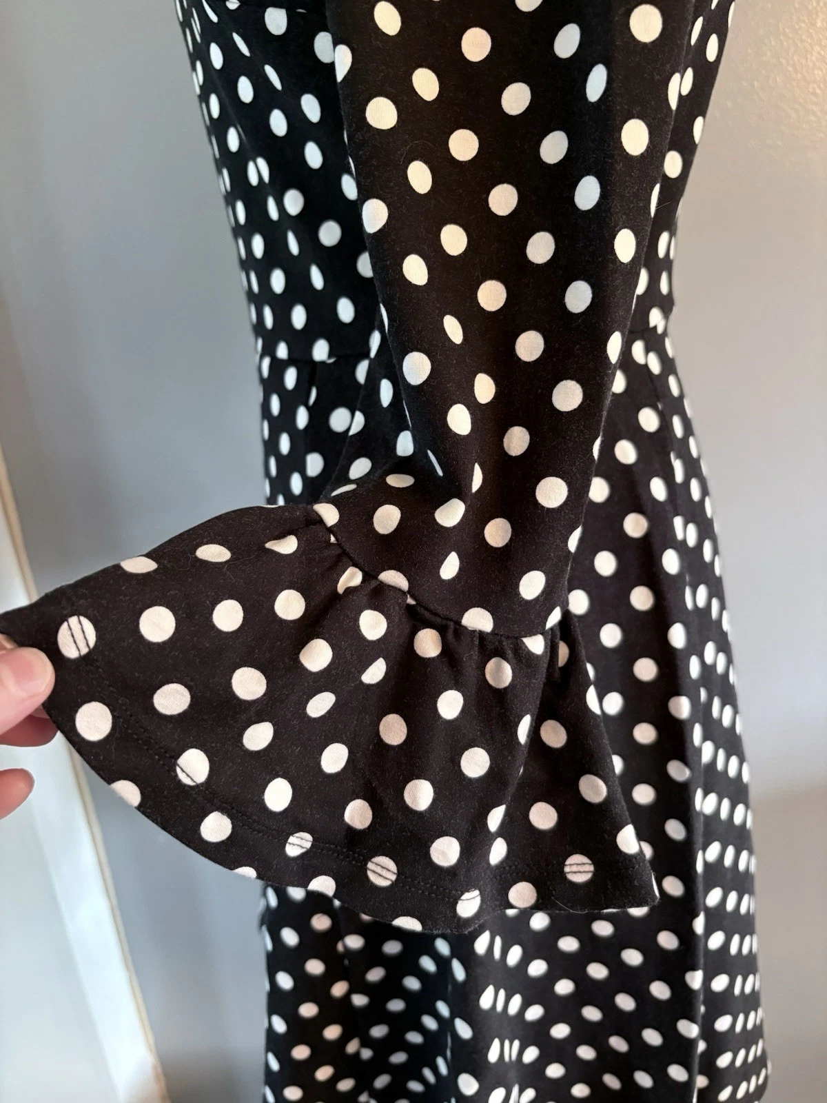 Abito Kate Spade Lia Dot Ponte nero bianco a pois maniche a balza taglia small