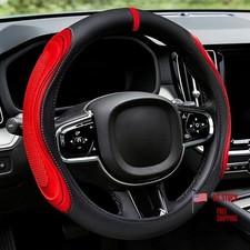 Steering Wheel Cover - Red Leather Steering Wheel Wrap Great Grip with rgj-red