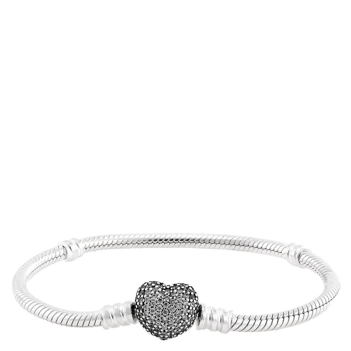 Pandora Moments Sparkling Heart Clasp Snake Chain Bracelet | eBay