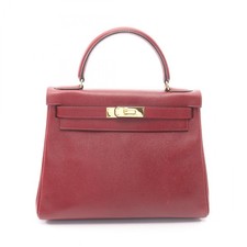 HERMES Kelly 28 Inside stitced shoulder Handbag W Courchevel Rouge H Used GHW
