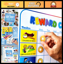 Large Magnetic Reward Chart for Kids - 127 Stickers 30 Custom Chores - Potty T