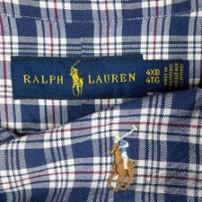 Ralph Lauren Plaid Button Down Shirt Long Sleeve Mens 4XB Blue Oxford Flesh Pony