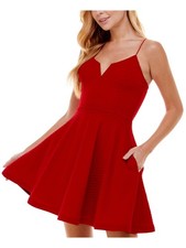 CITY STUDIO Womens Fit + Flare Short Dress Red Sleeveless Up Back Juniors 17