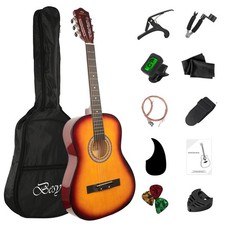 38in Beginner Acoustic Guitar Basic Starter Kit Tuner Bag Capo Strings Winder...