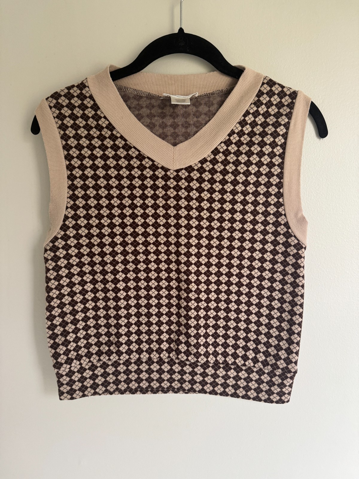 VTG Y2K Argyle Sweater Vest Women’s S Brown Knit Preppy Retro Light Academia