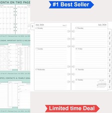Weekly Monthly Planner Refill 3.75x6.75 July 2026 to June 2027 A6 Ring Binder