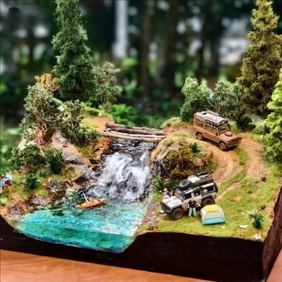 1/64 Off-Road Scene Grass River Diorama Simulation Mini Diorama Desktop Decor