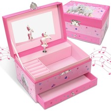 Jewelry Box for Girls with Drawer, Musical Kids Horse