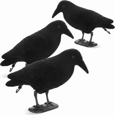 3 Pcs Realistic Black Crow Decoys Flocking Life Size Ravens Statues
