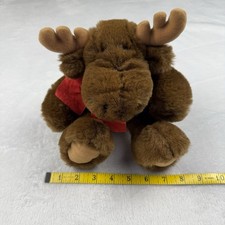 Vintage Dakin Moose 8 Plush Stuffed Animal Brown Red Bow Sitting 1993