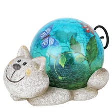 Garden Cat Statue Outdoor Decor - Resin Outdoor Figurine Glass Solar Lights I...