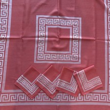 Greek Key Coral Salmon Square Tablecloth and ...